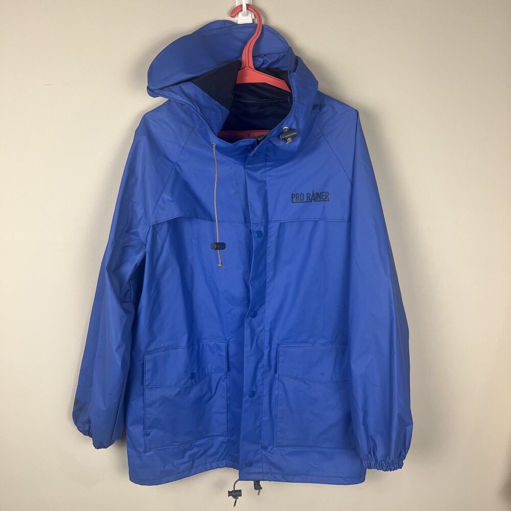 Pro Rainer Rain Jacket Blue Mens Sz Small, WaterProof Fill Zip Hooded Breathable